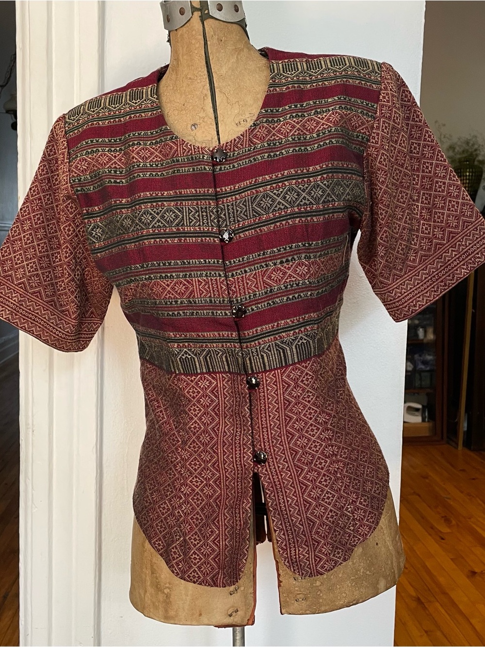 Vintage Burgundy Patterned Women's Top